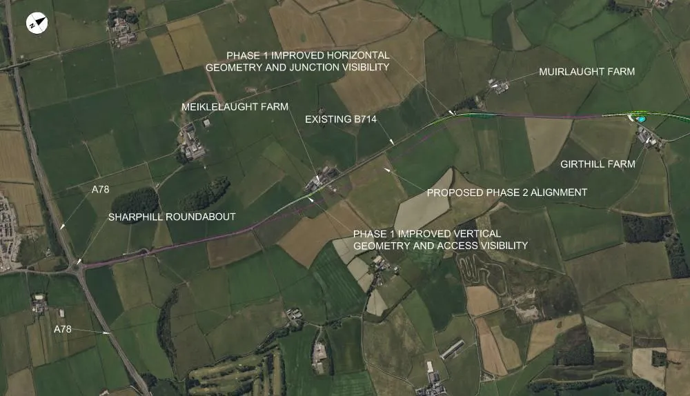 B714 phase 2 map showing Girthill Farm to A78 (T) Sharphill roundabout