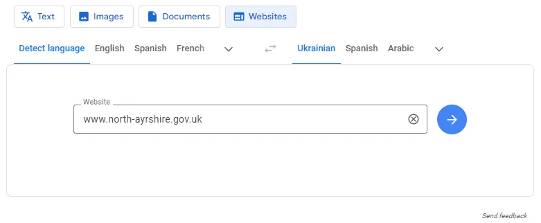 A screenshot of the Google Translate website translation user interface