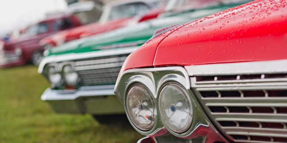 Close up of the headlights on a classic car