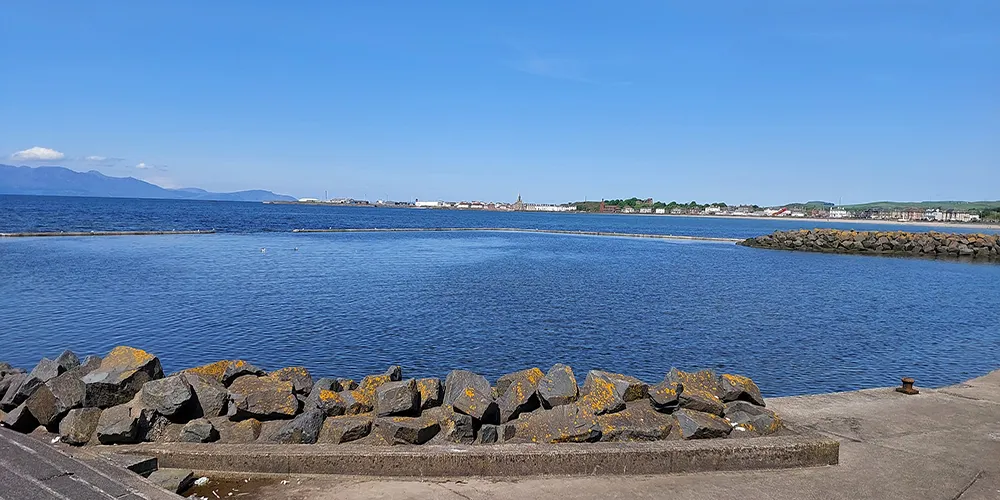 A view of the Saltcoats coastline from the old swimming baths 