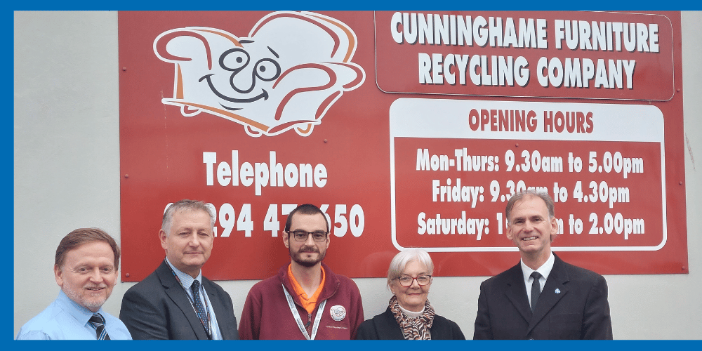 Staff and Councillor outside Cunninghame Furniture Recycling