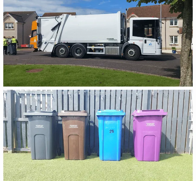 A council bin lorry and a selection of bins