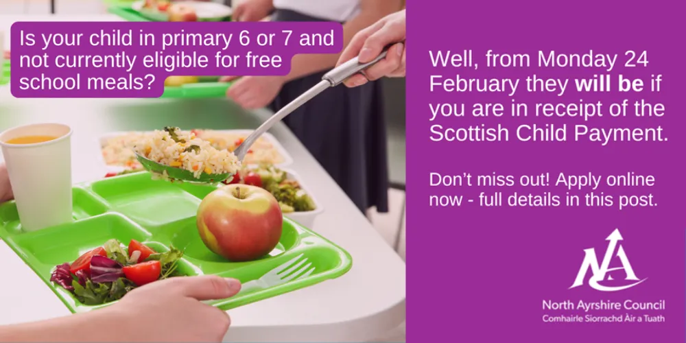 Free school meals expansion flyer full details in article with food tray