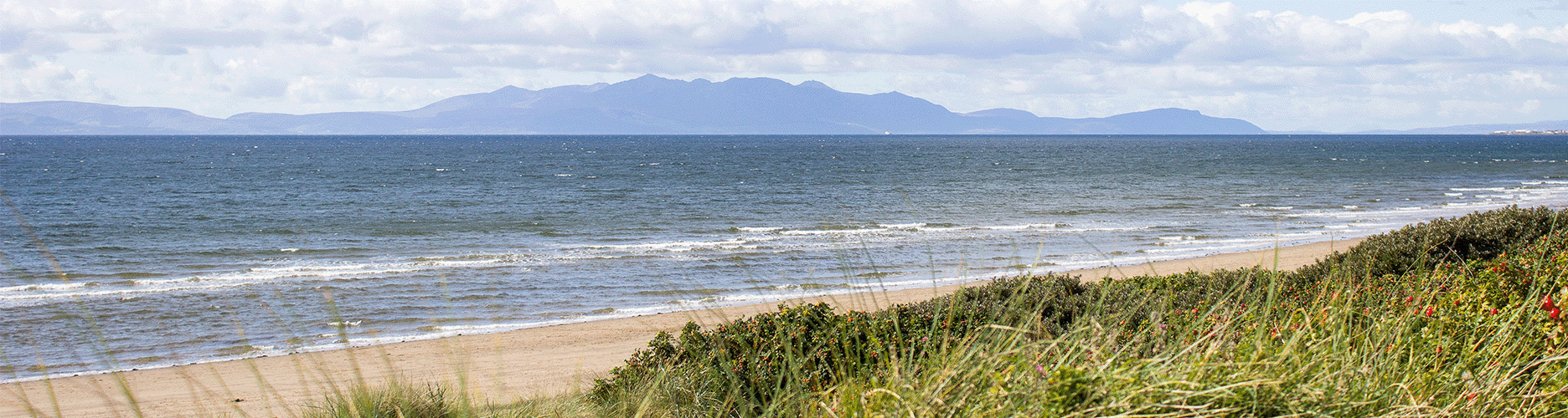 Sand dunes of Irvine beach with sea view